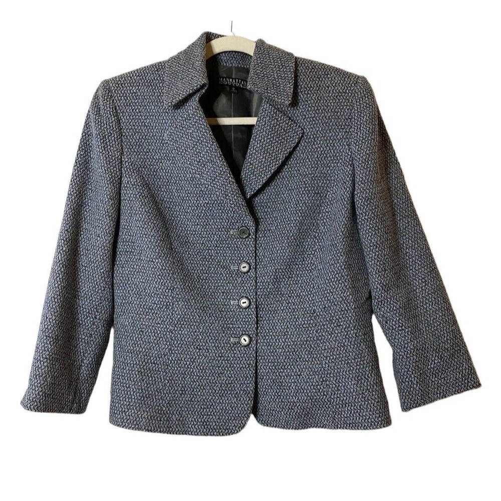 Manhattan Couture Women's Blue/Black Heathered Lined Blazer Jacket‎ Sz 10